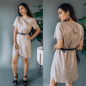 Mocha scallop hem suede dress